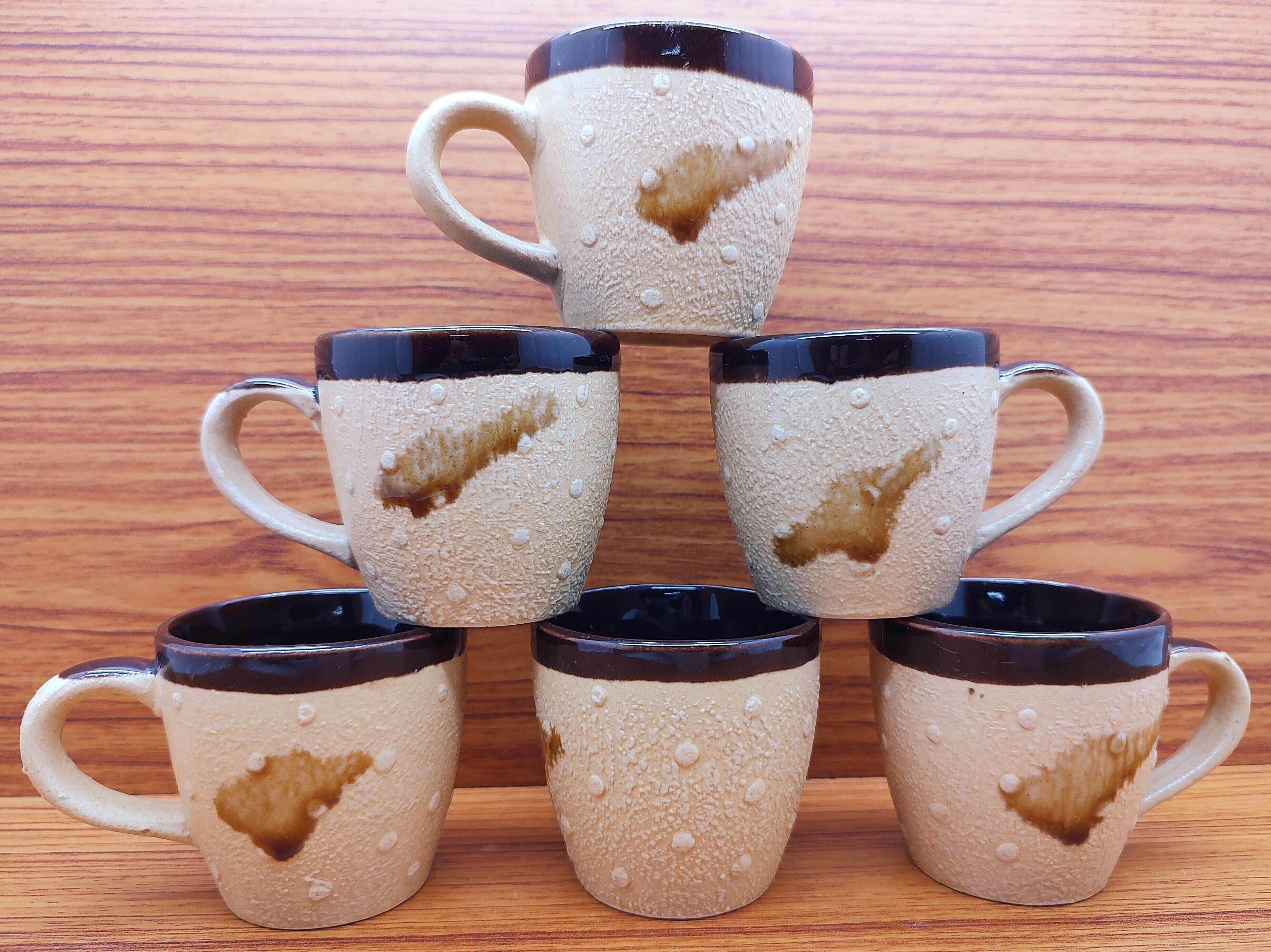 Pack of 6 Ceramic Small Coffee Cup & Tea/Mug U Shape Beautiful & Stylist 90ML (Cream & Brown)-image-21