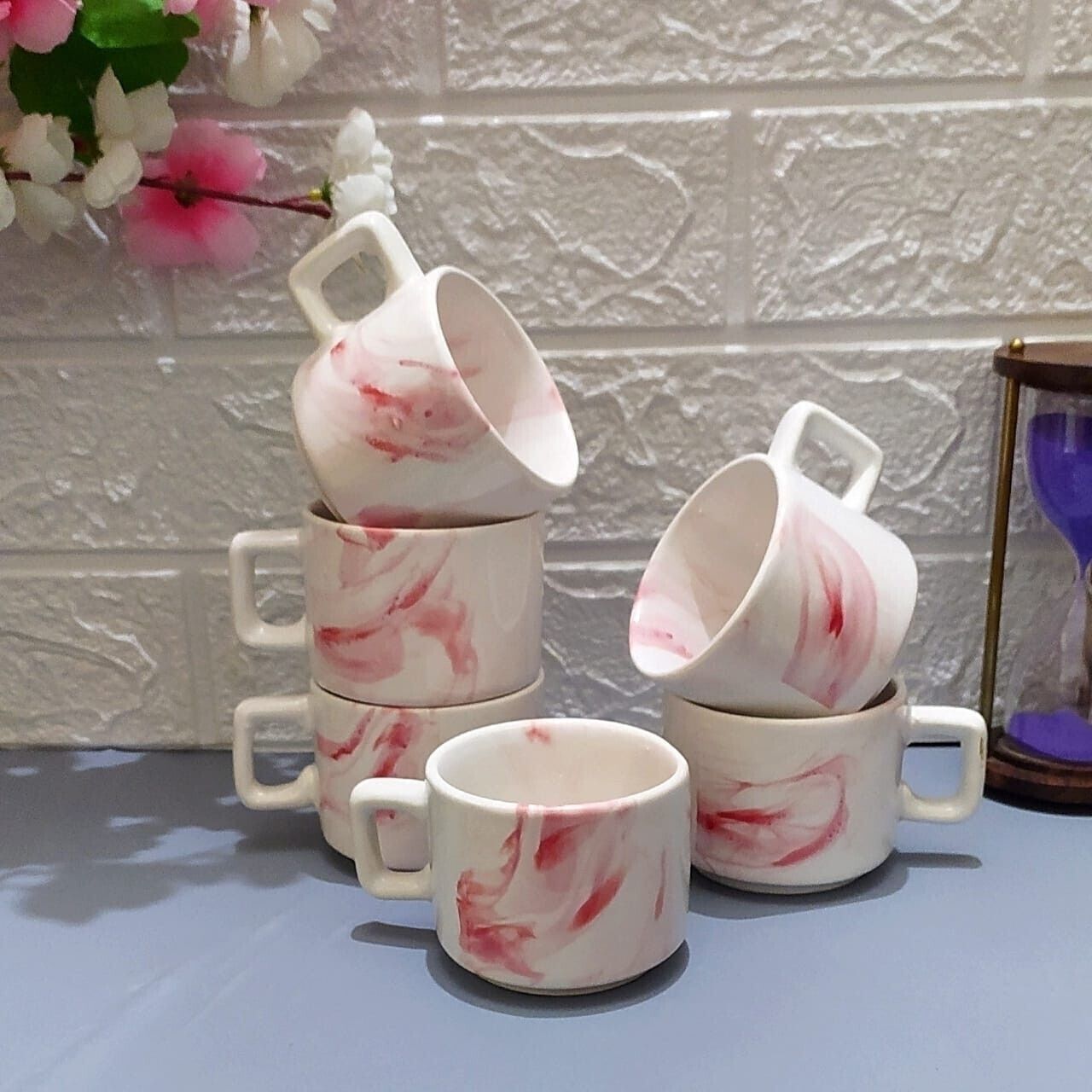 aav world Pack of 6 Ceramic AMAZING HOTEL RED PLAIN lN WHITE-picture-34