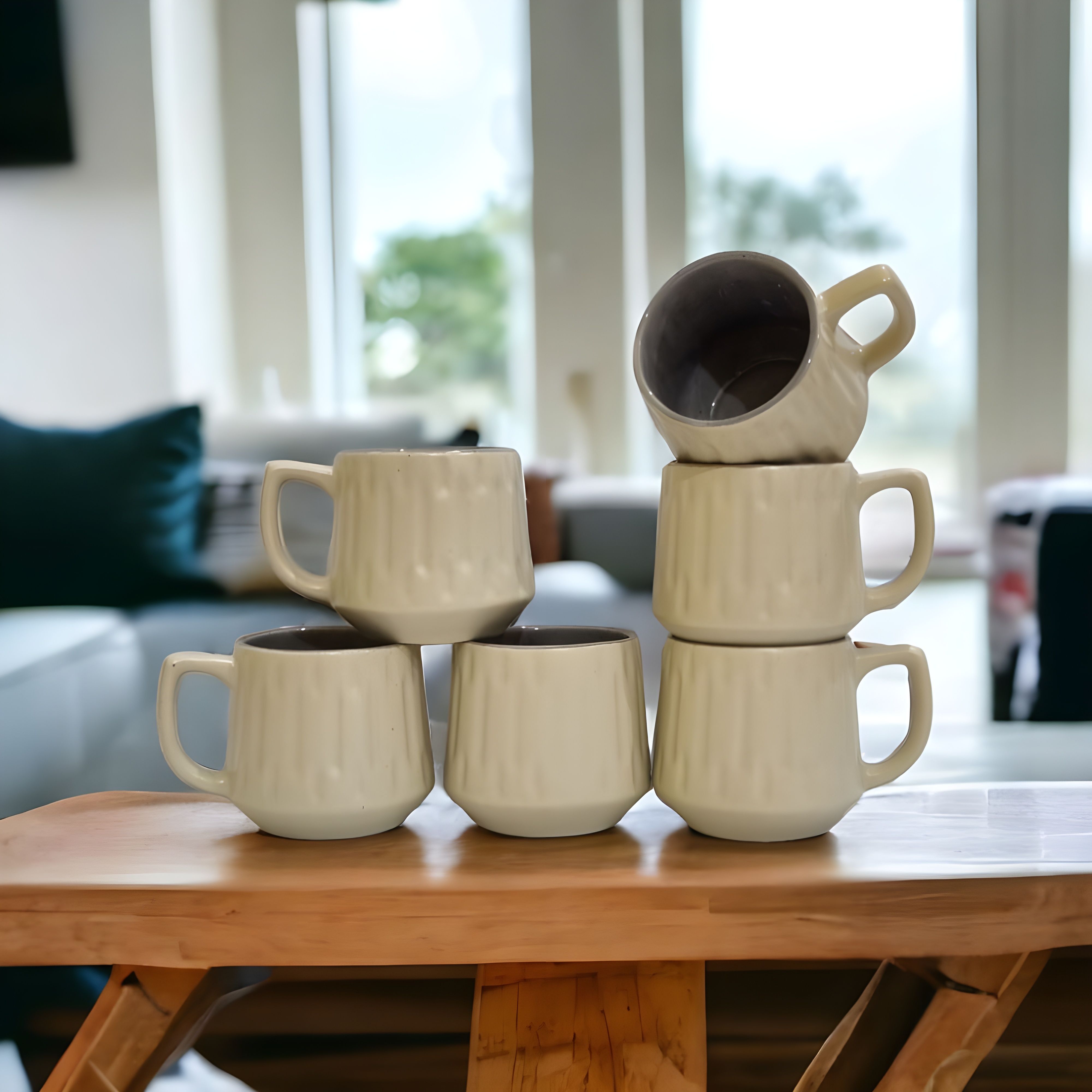 Pack of 6 Ceramic Matte Beige Tea/Coffee Cup Set - 150 ML Each-image-40