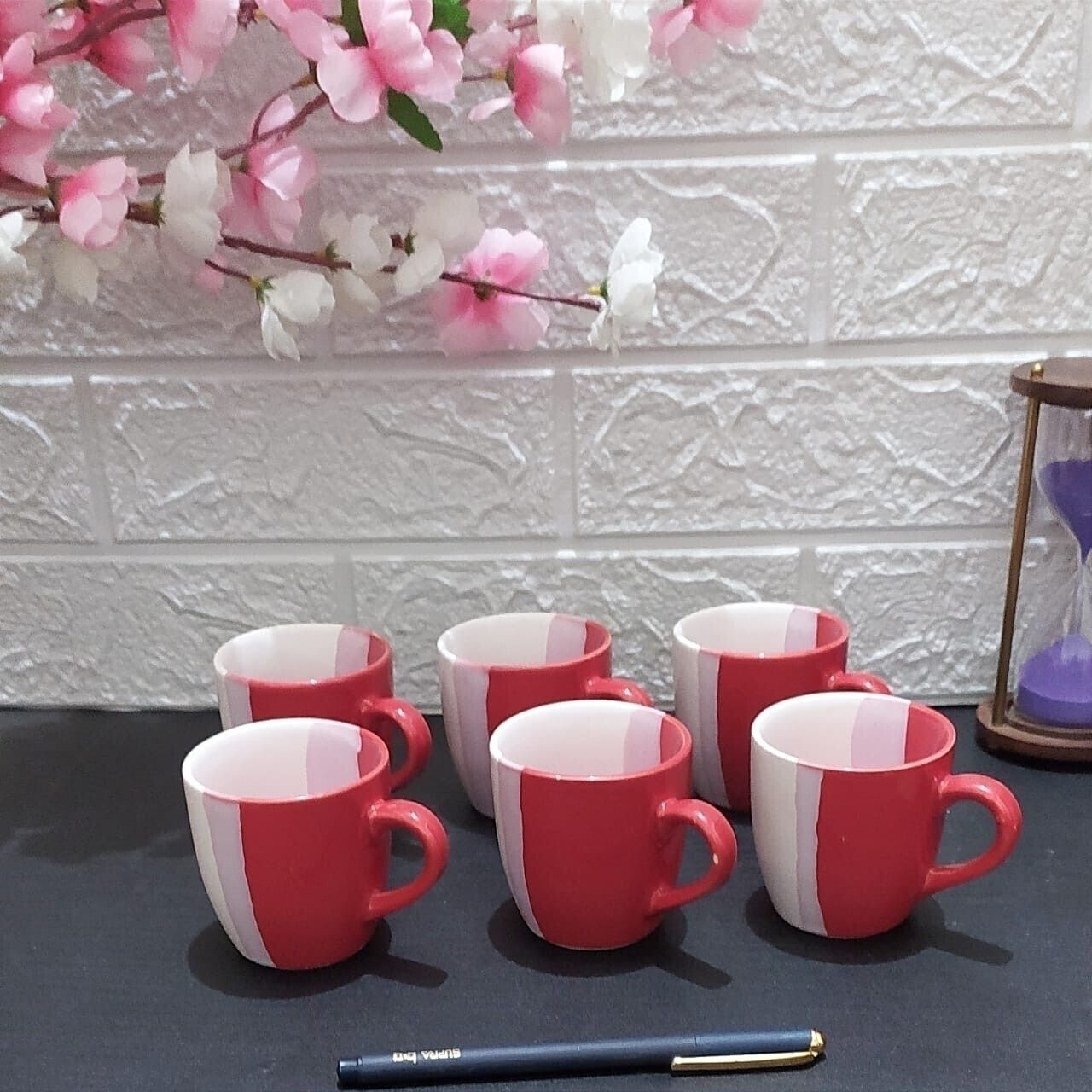 aav world cup Pack of 6 Ceramic SUPER RED MODERN TRIPLE SHED COLOUR CUP (6 CUPS SET)-picture-24