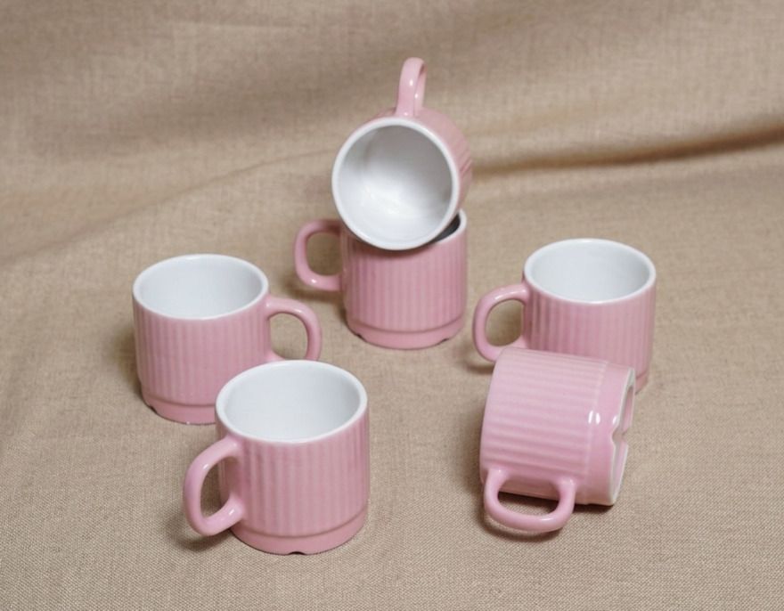 thekanikadecor Pack of 6 Ceramic Minimalist Fluted Pink tea/Coffee Cup set-picture-19