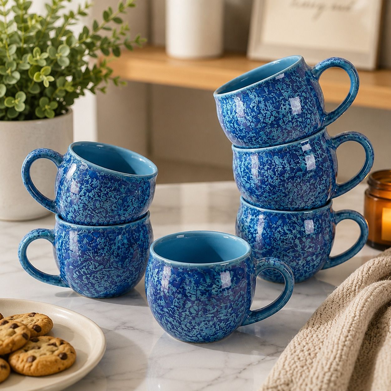 Pack of 6 Ceramic Royal Blue Speckle Ceramic Cup Set – 100 ML (Pack of 6)-image-44