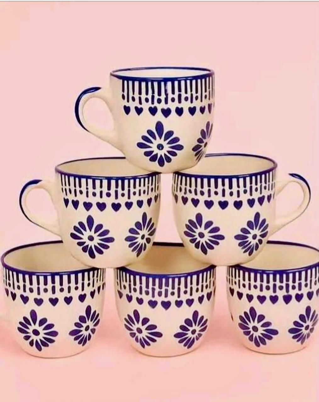 ceramicstudio Pack of 6 Ceramic All New White Jhalar Tea Cups (Pack Of 6, White)-picture-11