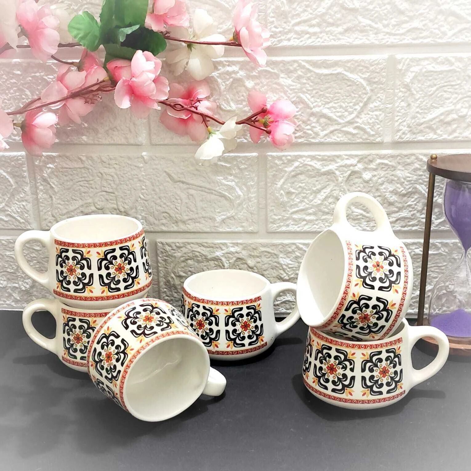 cupaav Pack of 6 Ceramic afgani red border @ 12-picture-32