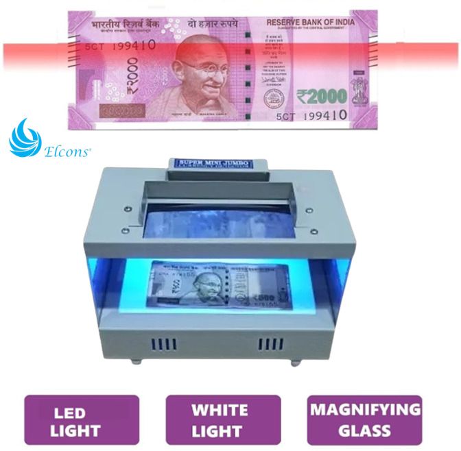 ELCONS Mini Jumbo Tube Fake Note Detector UV&Magnetic Currency Verification Machine Countertop Counterfeit Currency Detector