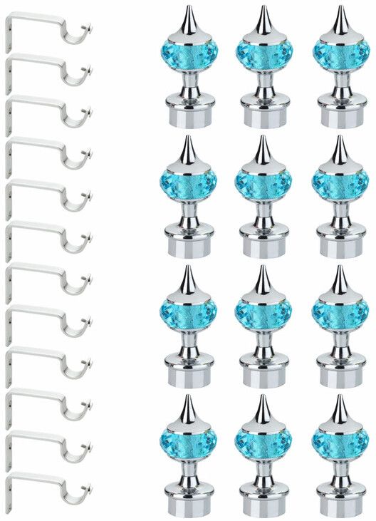Light Blue, Silver Rod Rail Bracket, Curtain Knobs, Curtain Hooks, Curtain Rods Metal