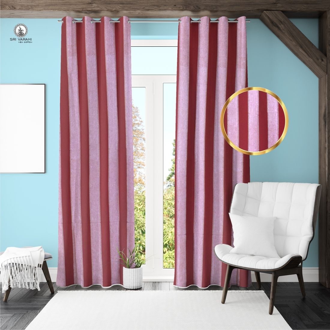 sri varahi new cotton Maroon 53 Curtain Fabric-picture-20