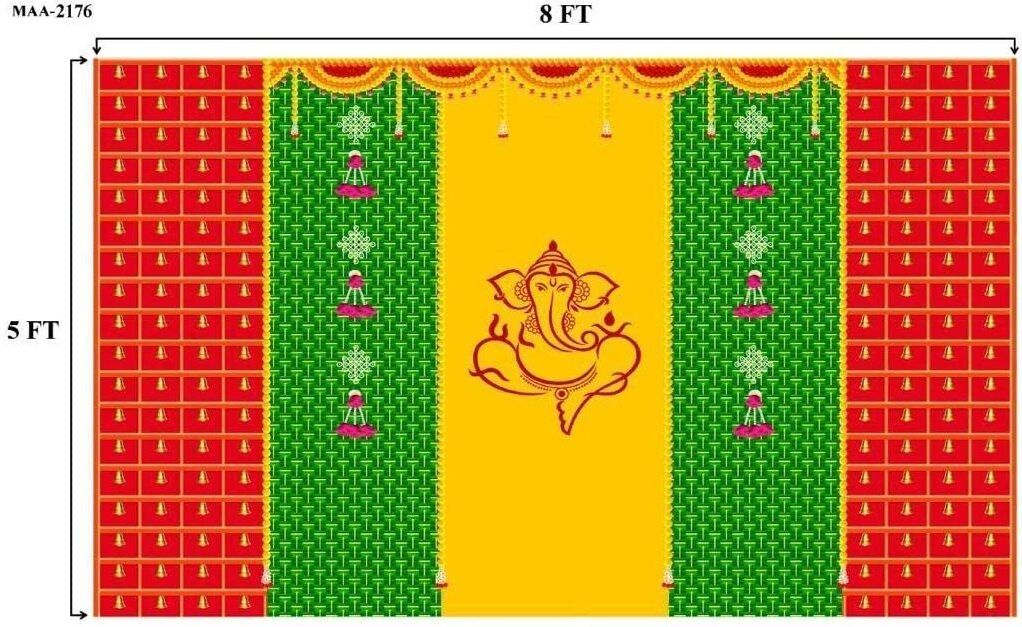 Ganesh printed House Function Ganesh Festival Special 8 * 5 Curtain Fabric-image-3