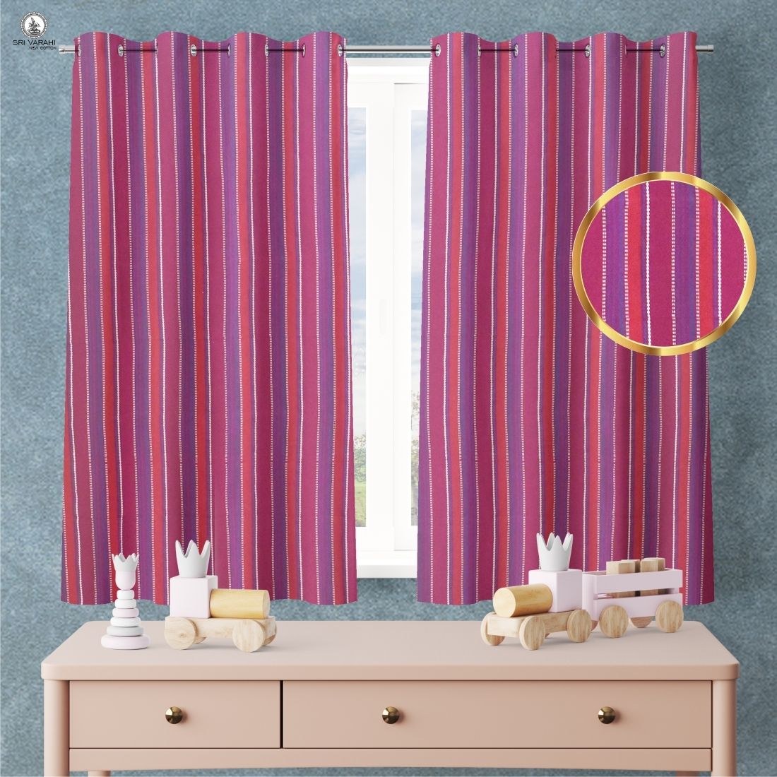 sri varahi new cotton Purple Striped Colour Cotton Fabric Window Curtain _60 Pack Of 2 Pic Curtain Fabric-picture-26