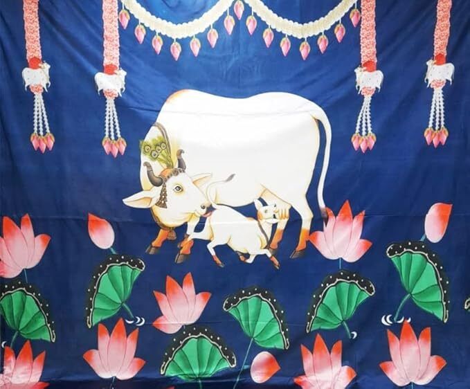 anu novelties Cow and calf theme Decorative backdrop cloth Best for weddings 8feet * 8 feet Curtain Fabric-picture-23