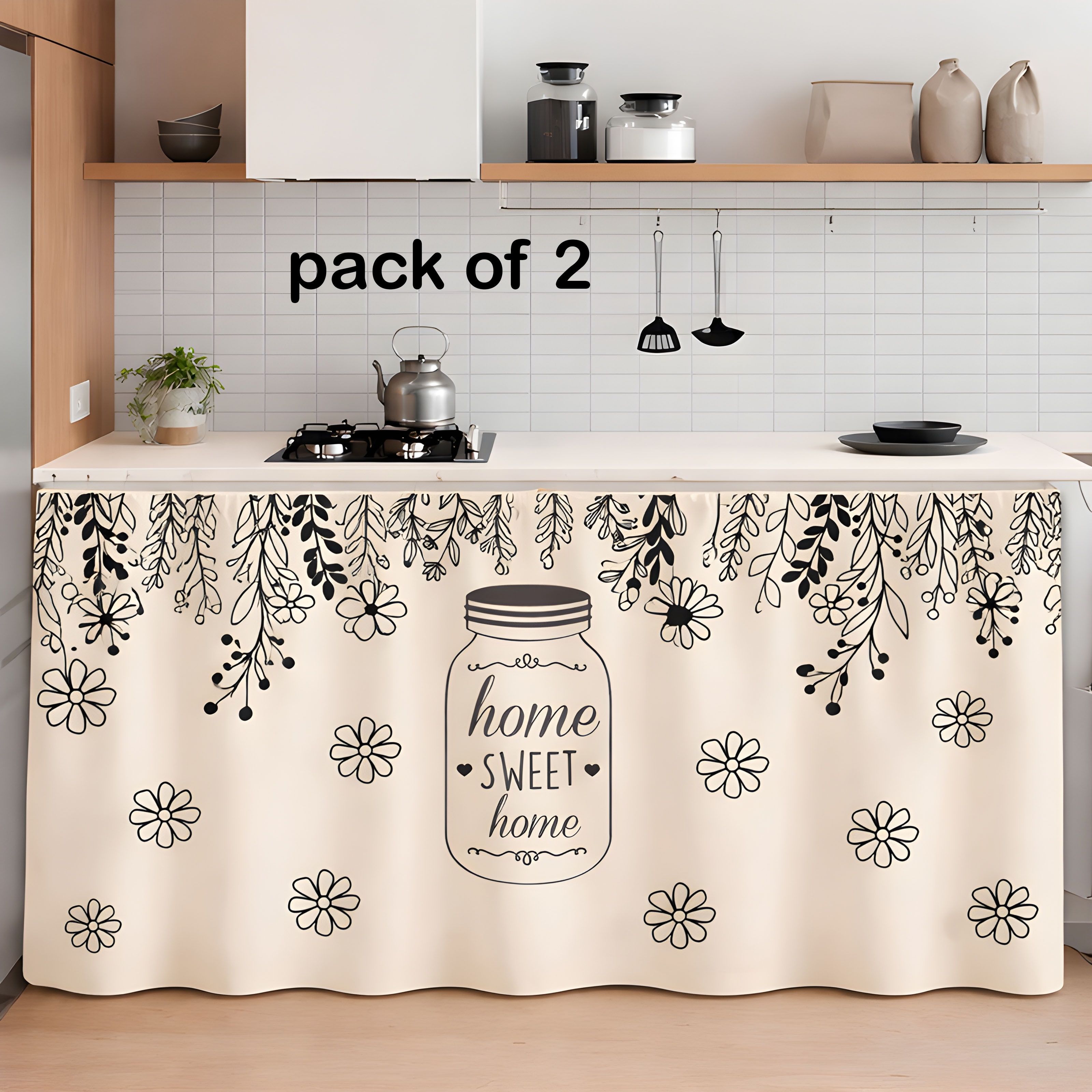 the retro men Floral Blossom Waterproof Under Sink Kitchen Curtain (Pack of 2) Curtain Fabric-picture-33