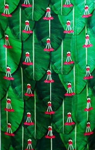 Banana leaf with pink flower Backdrop Decorative size 5ft Hight & 8ft Width Curtain Fabric-image-24