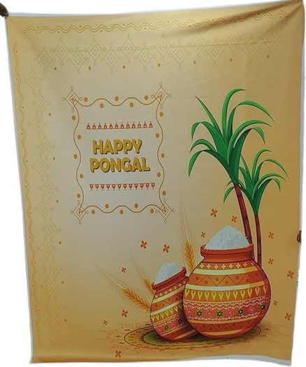 Sankranthi Pongal Design Backdrop Cloth (Washable, 6 Feet H x 5 Feet W) Curtain Fabric-image-14