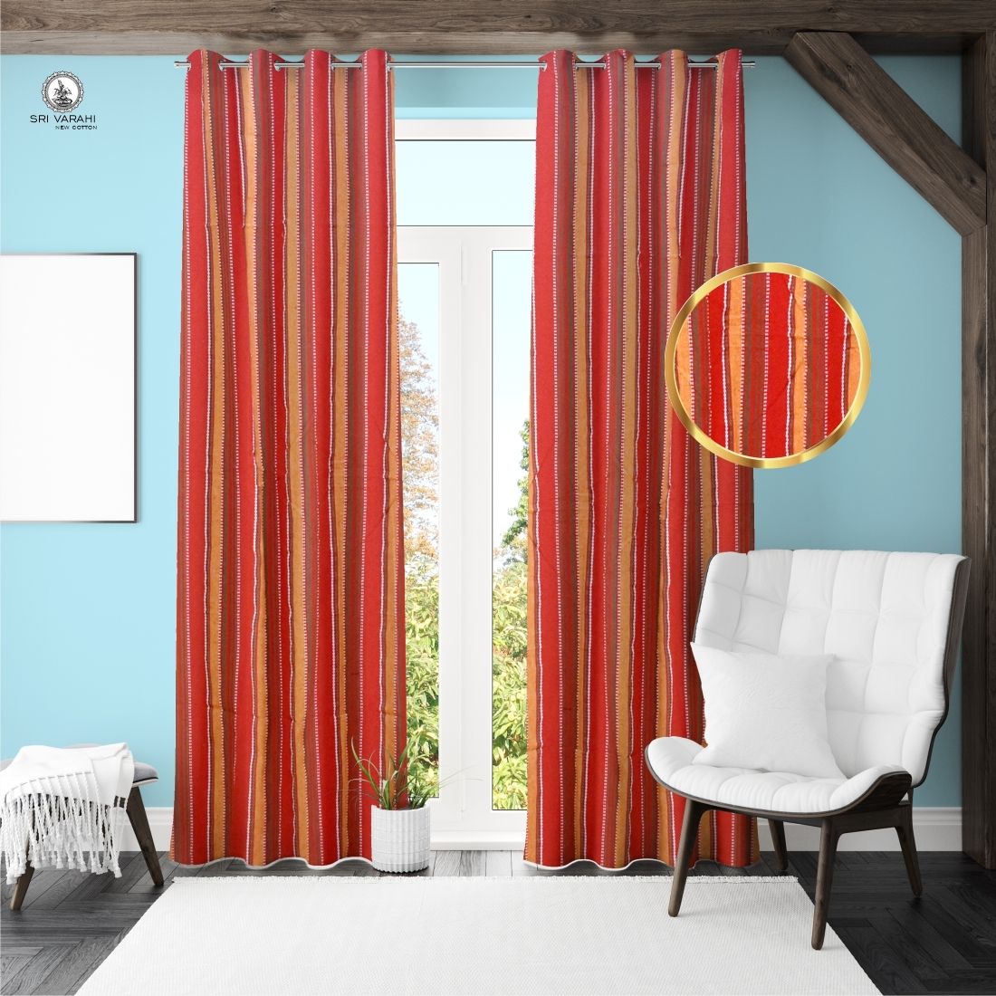 Orange & red 52 Curtain Fabric-image-20