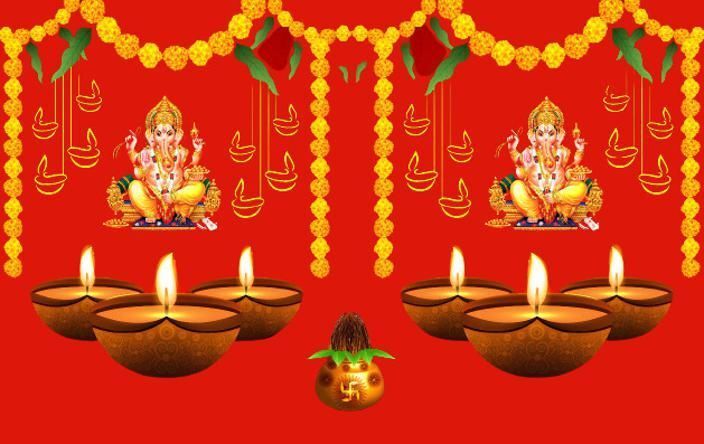 anu collection Load Ganesh Backdrop Background Decorative size 5ft Hight & 8ft Width/4 Curtain Fabric-picture-15