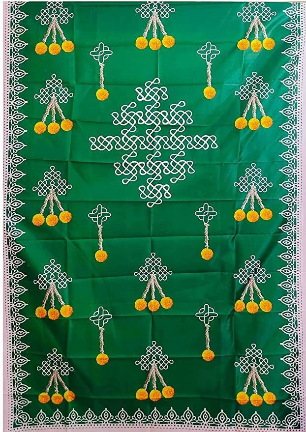 anu green Background with White print Backdrop size 5ft Hight & 8ft Width Curtain Fabric image 1