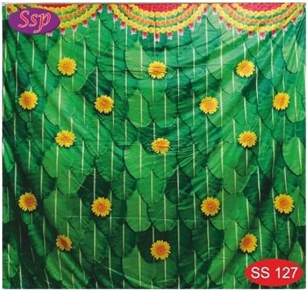 anu novelties Banana Leaf Backdrop Cloth for All Festivals 8 Feet Height * 8 Feet Width Curtain Fabric-picture-15