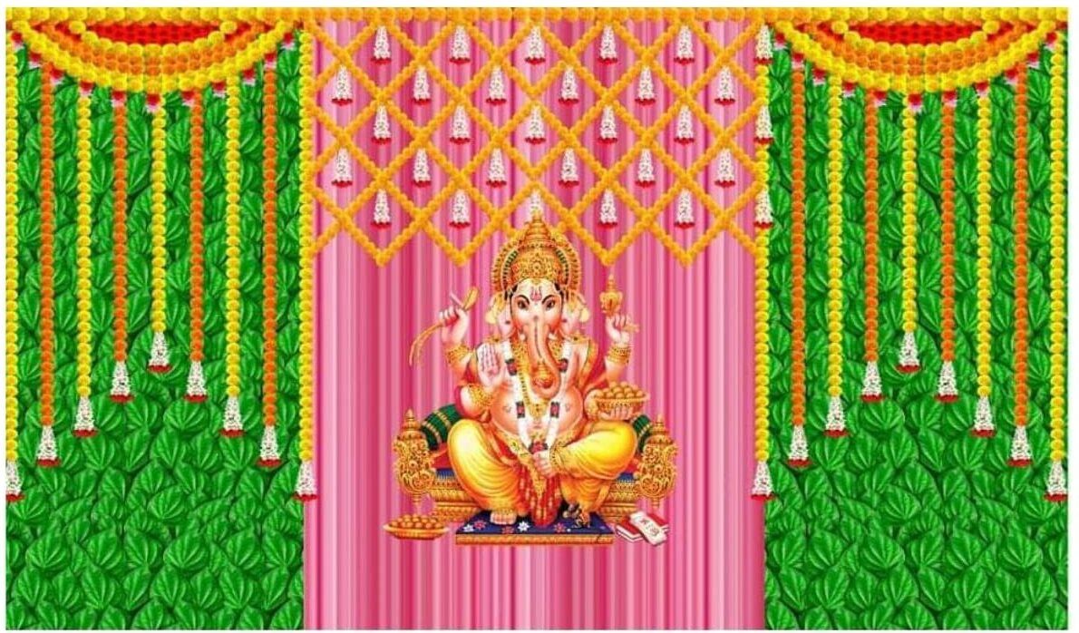 anu Ganesh Festival Special Backdrop Size 5 Feet Height and 8 Feet Width (8 * 5) Curtain Fabric-picture-26