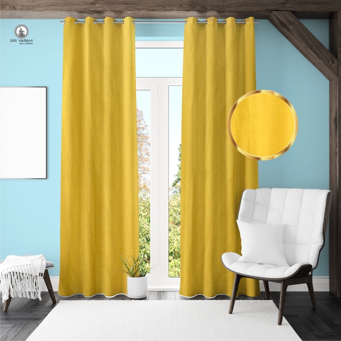 sri varahi new cotton Yellow 49 Curtain Fabric-picture-11
