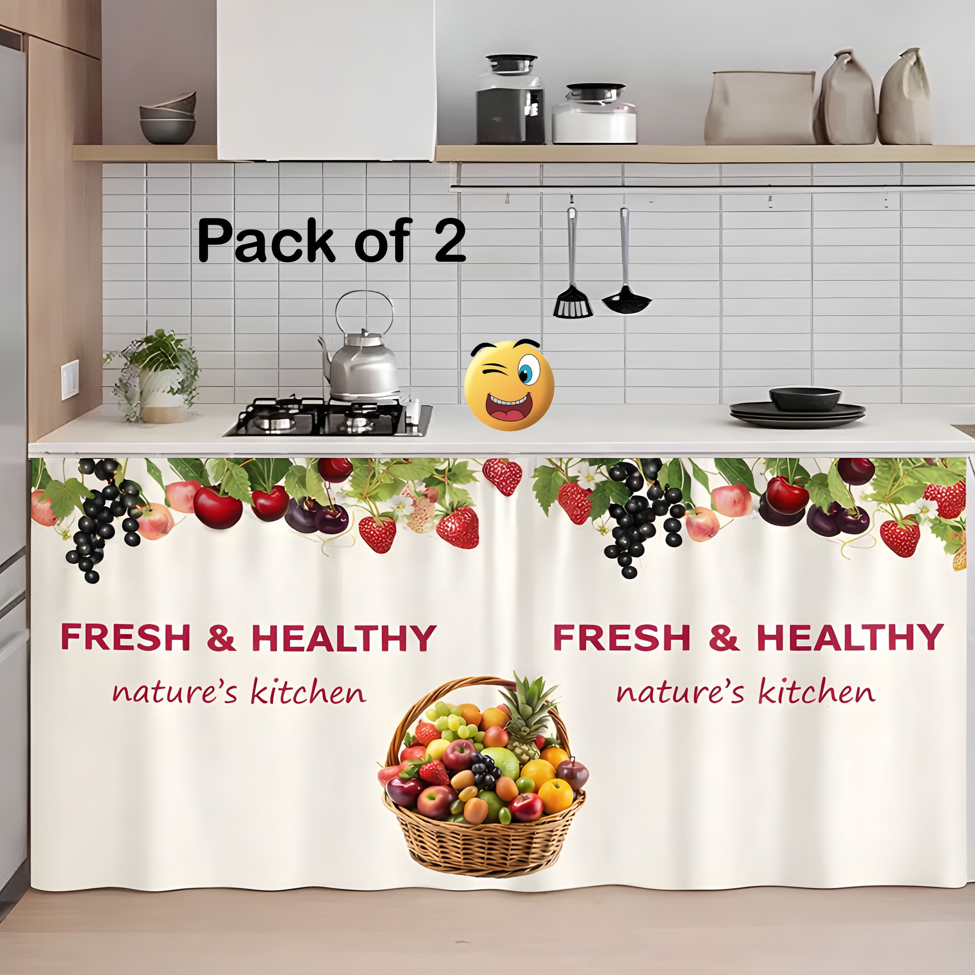 Floral Blossom Waterproof Under Sink Kitchen Curtain (Pack of 2) Curtain Fabric-image-13