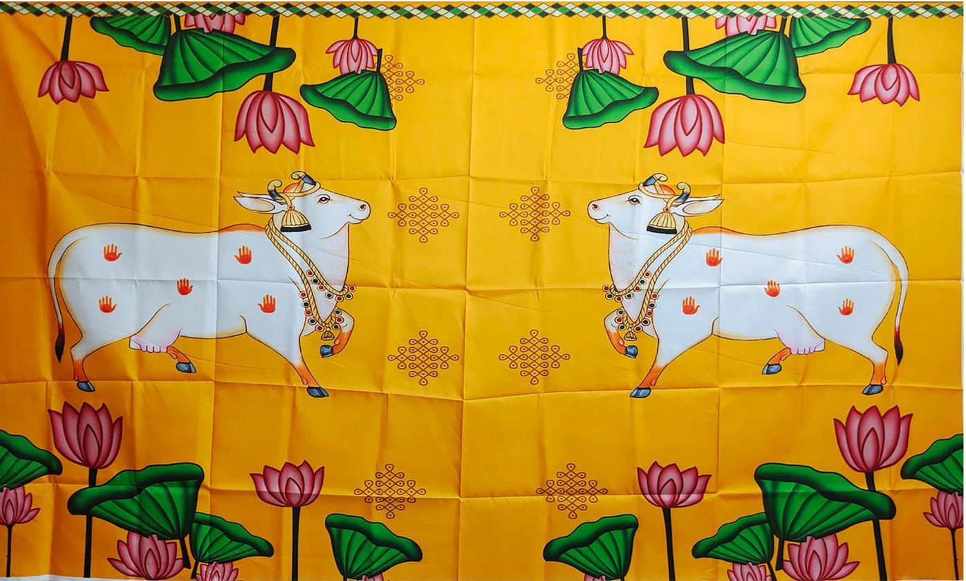 Luxurious Printed Backdrop for Puja room Decor size 5ft Hight & 8ft Width Curtain Fabric-image-38