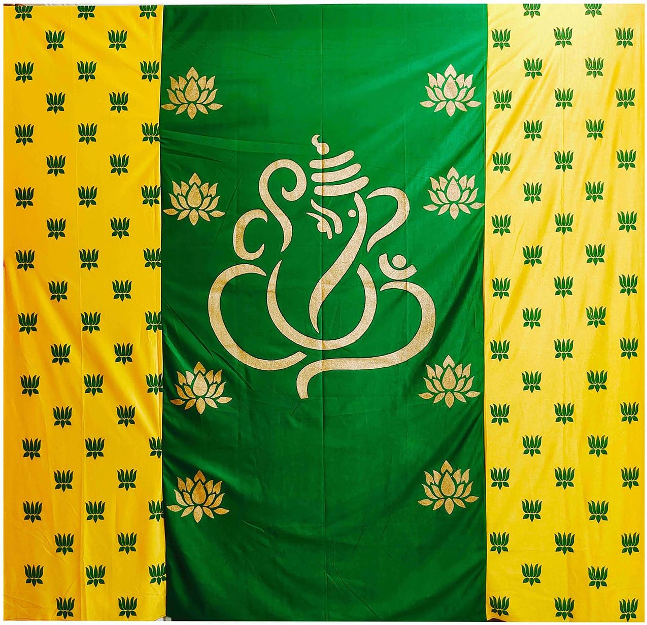 Ganesh Inspired Backdrop Cloth for Puja Room size 5ft Hight & 8ft Width Curtain Fabric-image-34