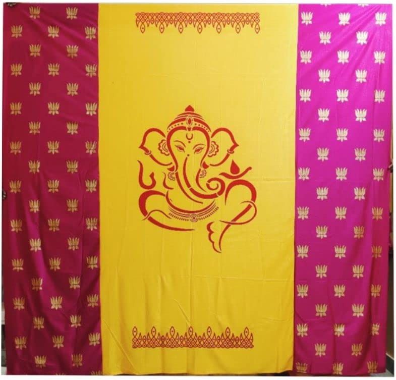 Yellow Ganesh Red Lotus Backdrop Curtain Cloth 10x8 Feet Curtain Fabric-image-10