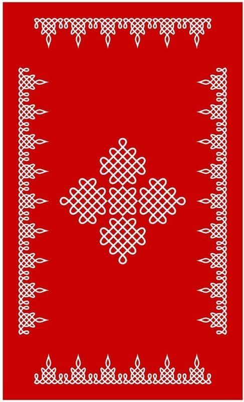 Pooja Red Rangoli Back Drop (Red) 5*8 Curtain Fabric-image-9