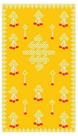 anu Yellow Background with white print Backdrop size 5ft Hight & 8ft Width Curtain Fabric-picture-36
