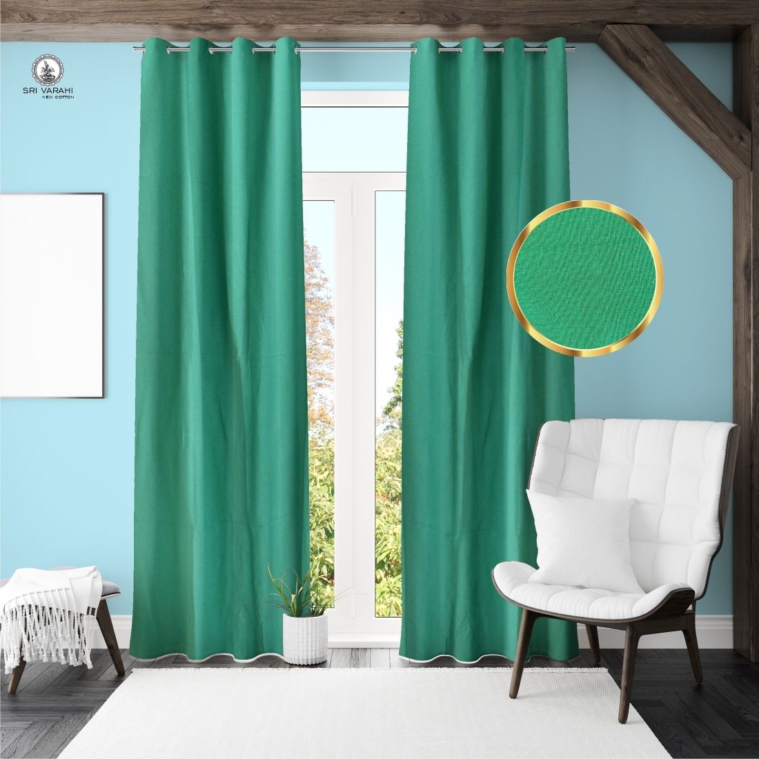 sri varahi new cotton Green 51 Curtain Fabric-picture-28