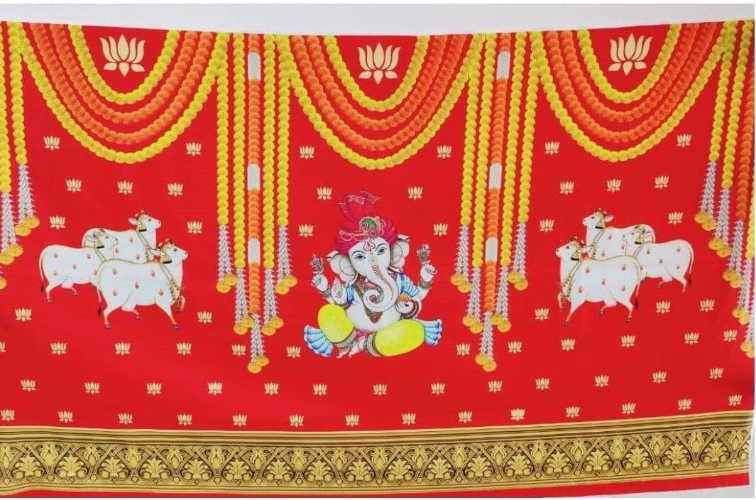 Washable Fabric Decorative Cloth Ganesh Festival Special 8 * 5 Curtain Fabric-image-1
