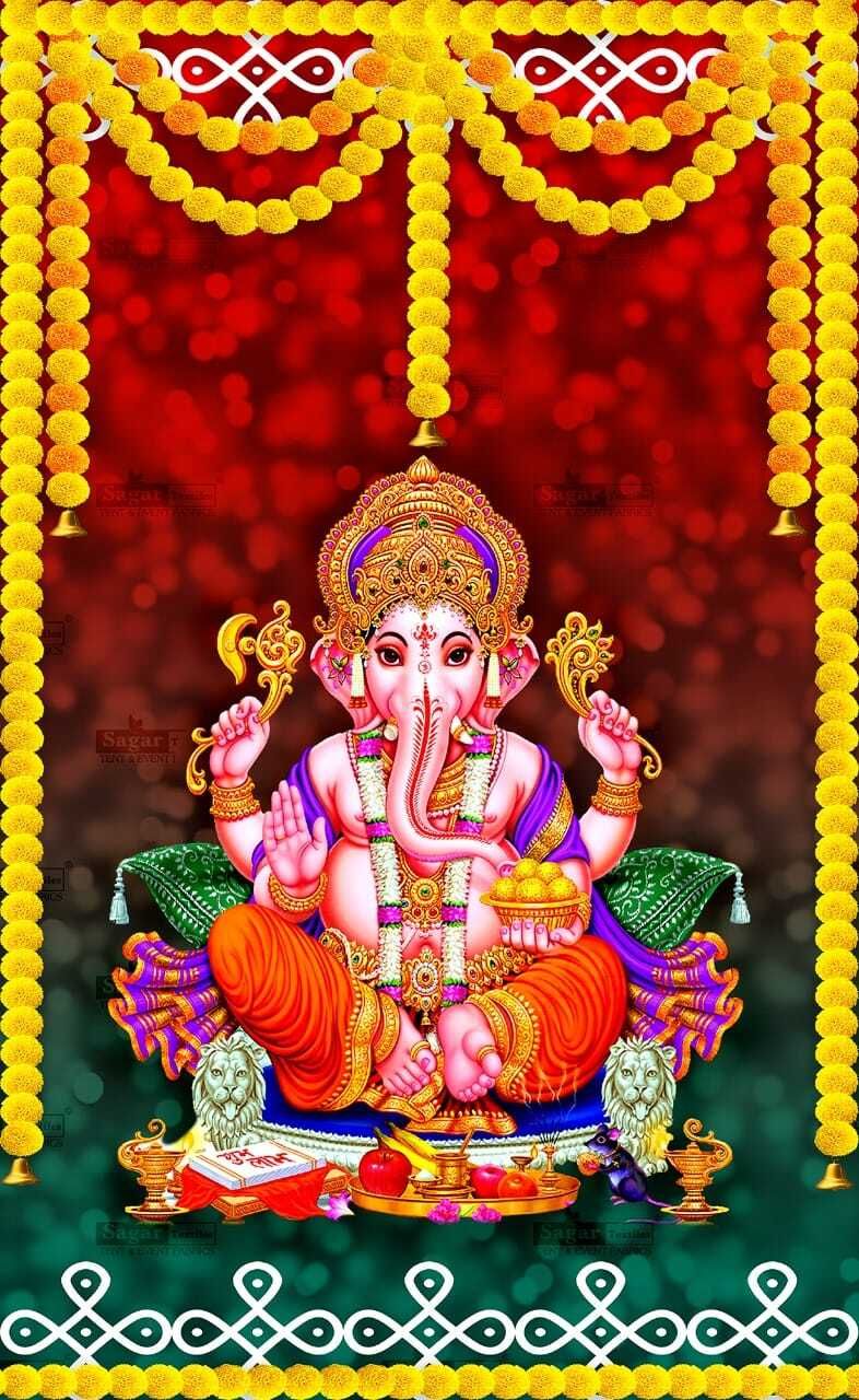 anu collection Lord Ganesha Backdrop Cloth Curtain Fabric-picture-22