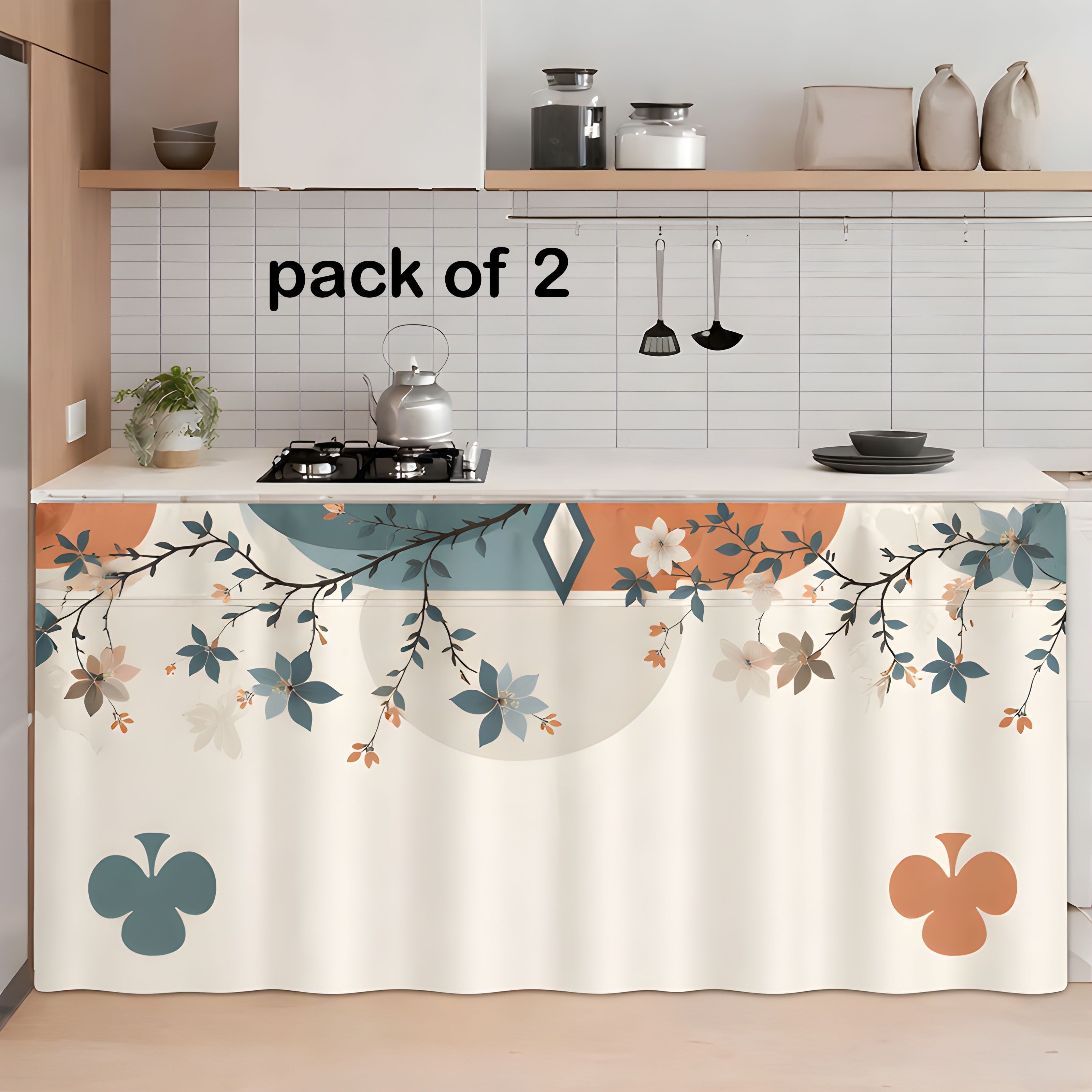 the retro men Floral Blossom Waterproof Under Sink Kitchen Curtain (Pack of 2) Curtain Fabric-picture-45