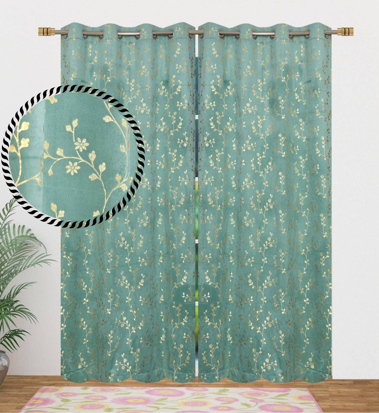 shopgallery 214 cm (7 ft) Door Velvet Room Darkening Curtain (Pack Of 2)-picture-47