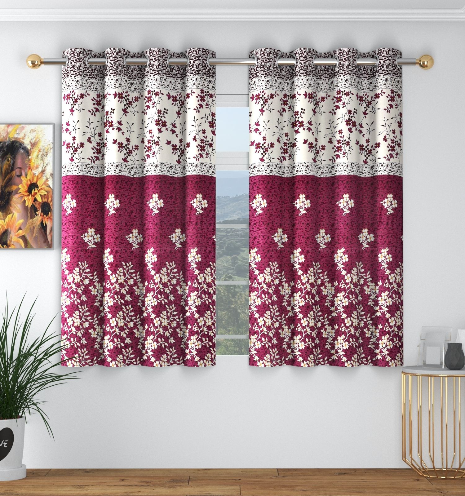 panipat textile hub 153 cm (5 ft) Polyester Semi Transparent Window Curtain (Pack Of 2)-picture-16