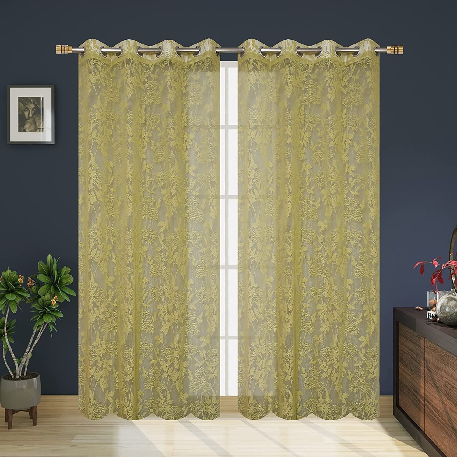 uptodecor 152 cm (5 ft) Window Polyester Semi Transparent Curtain (Pack Of 2)-picture-26