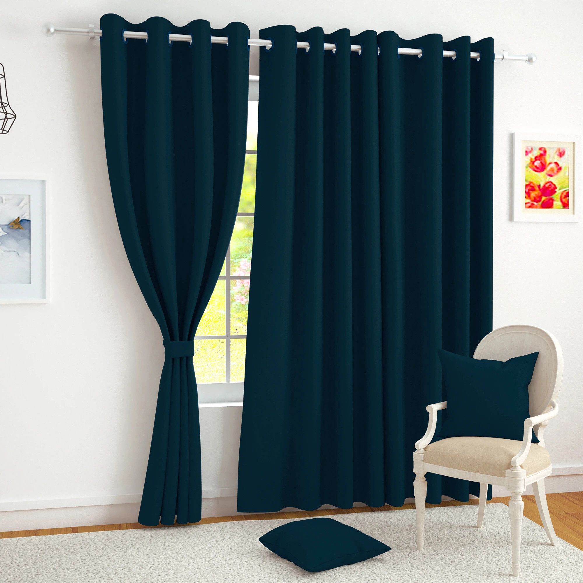 152 cm (5 ft) Polyester, Silk Blackout Window Curtain Single Curtain-image-41