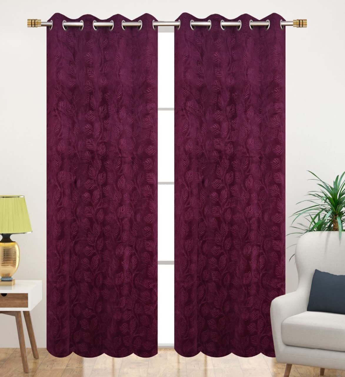 152 cm (5 ft) Velvet Room Darkening Window Curtain (Pack Of 2)-image-15