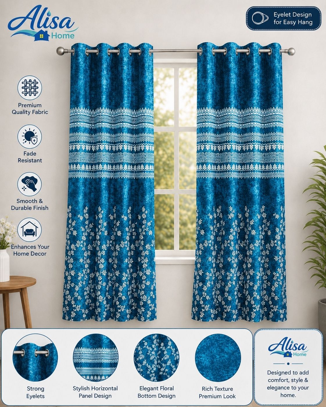 alisa home 215 cm (7 ft) Window Polyester Blackout Curtain (Pack Of 2)-picture-35