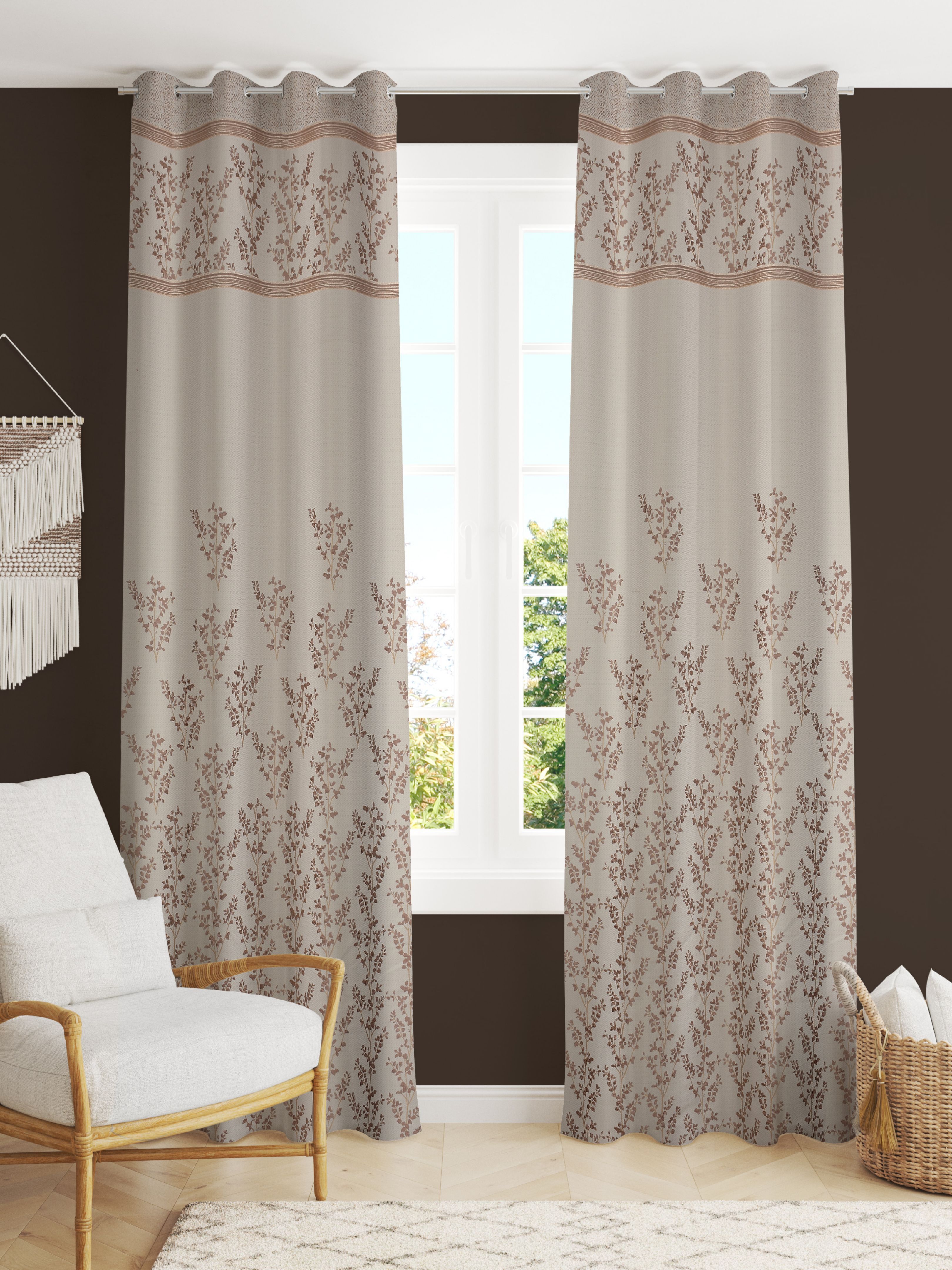 214 cm (7 ft) Door Jacquard Room Darkening Curtain (Pack Of 2)