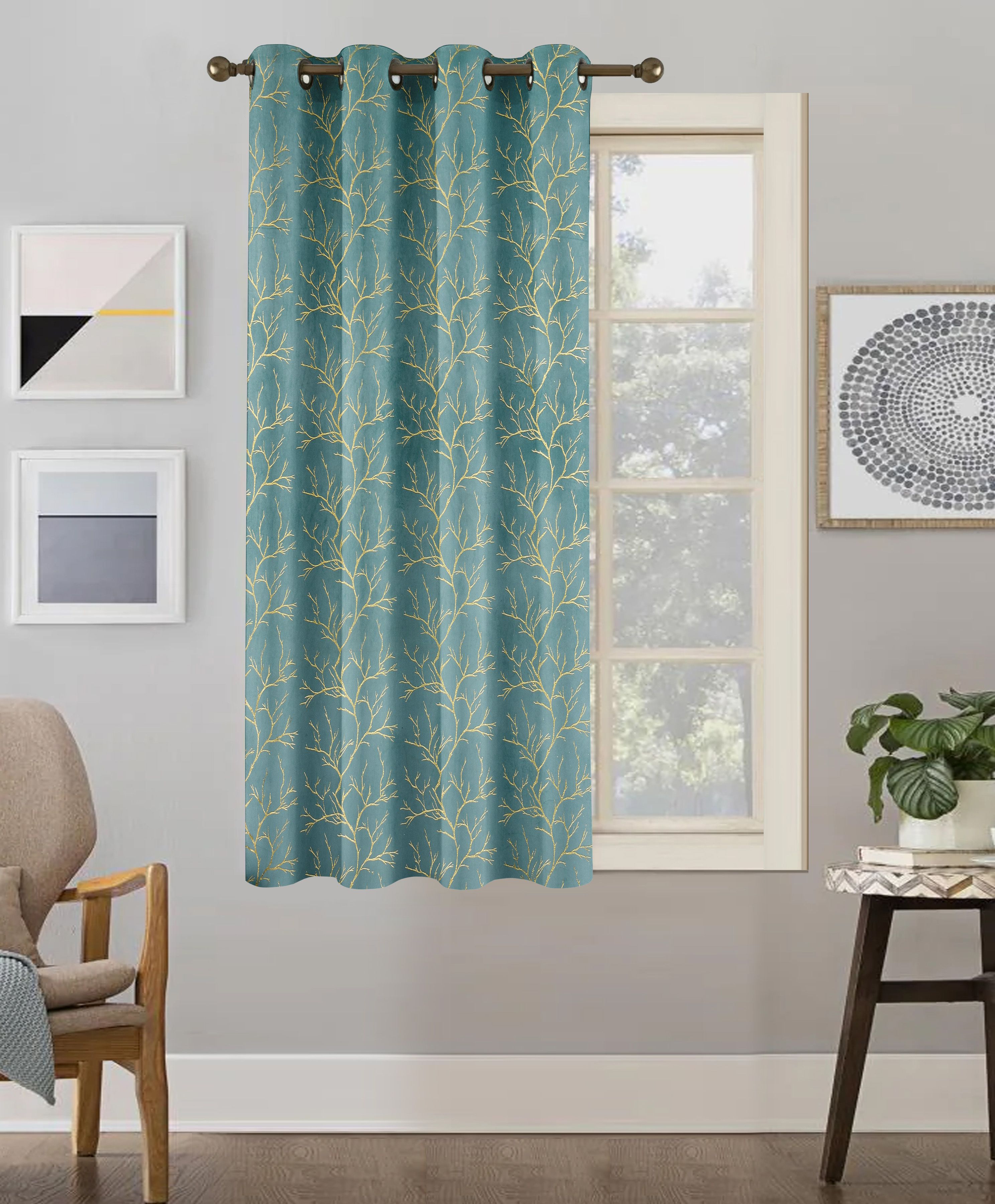 sh textile 214 cm (7 ft) Window Velvet, Polyester Room Darkening Curtain Single Curtain-picture-38