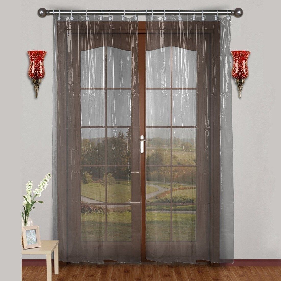 214 cm (7 ft) PVC Transparent Door Curtain Single Curtain-image-15