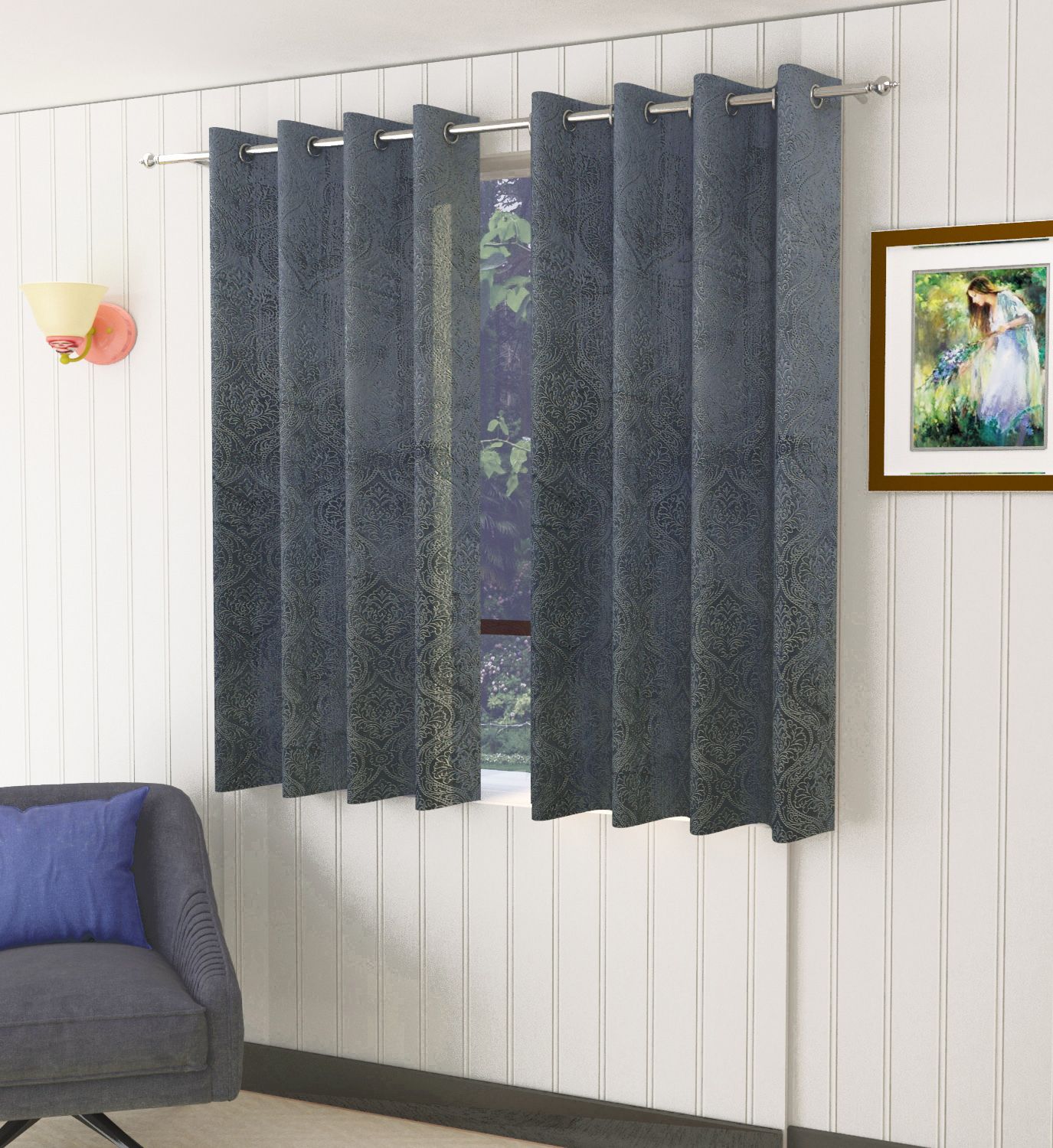 homefab india 152.5 cm (5 ft) Velvet Room Darkening Window Curtain (Pack Of 2)-picture-29