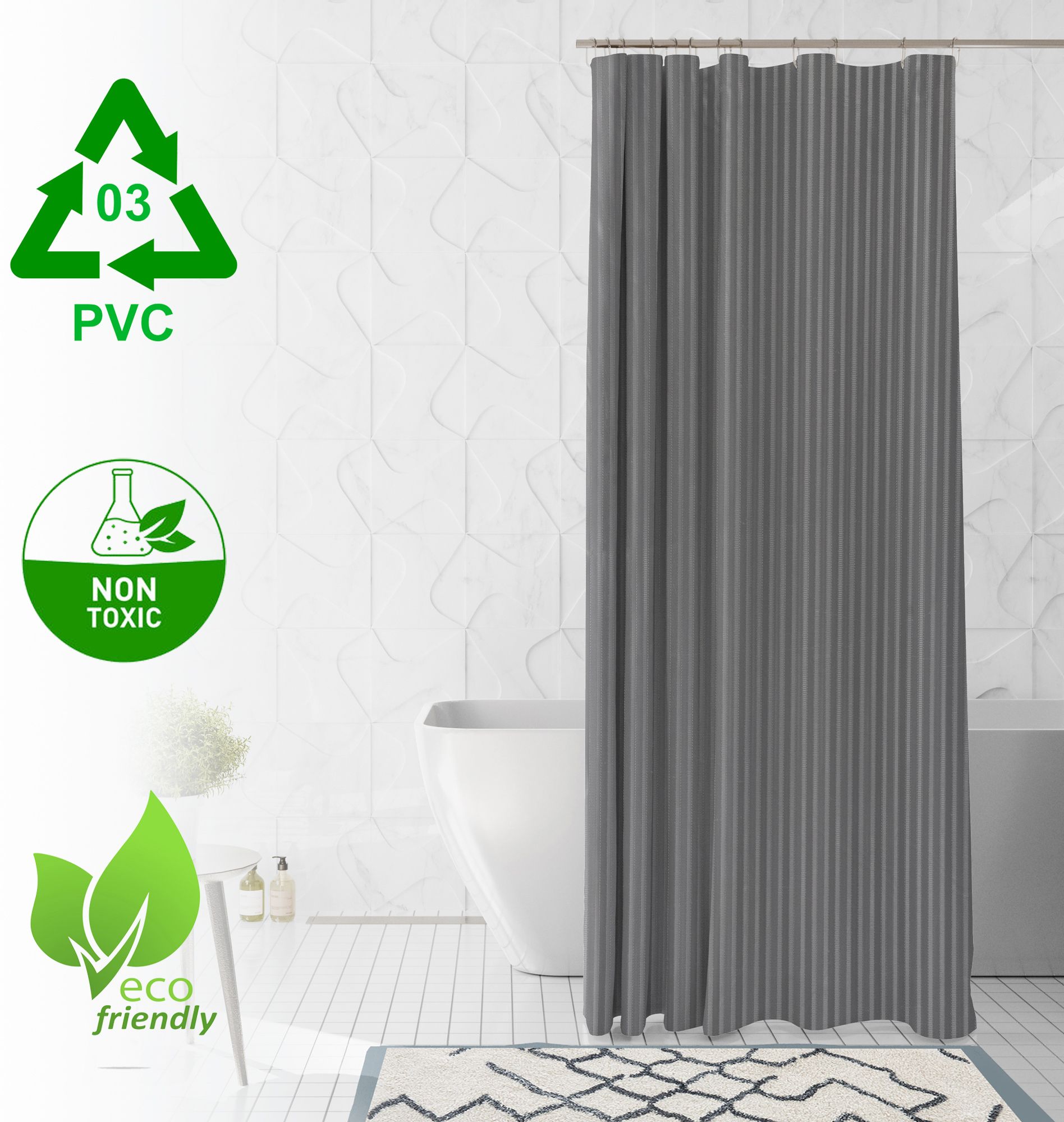 214 cm (7 ft) Polyester Semi Transparent Shower Curtain Single Curtain-image-16