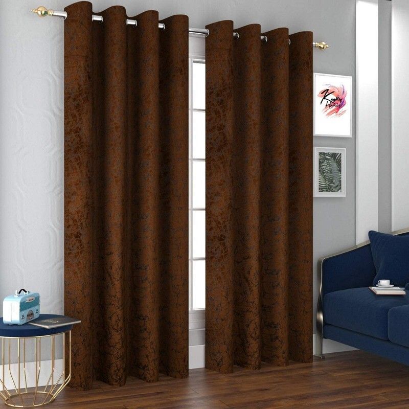 152 cm (5 ft) Velvet Room Darkening Window Curtain (Pack Of 2)