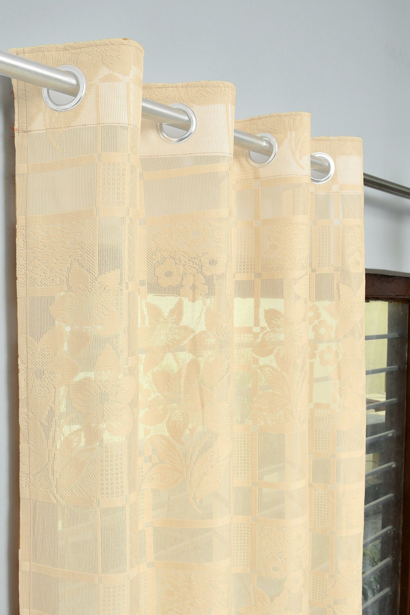 panipat textile hub 150 cm (5 ft) Net Semi Transparent Window Curtain (Pack Of 2)-picture-10