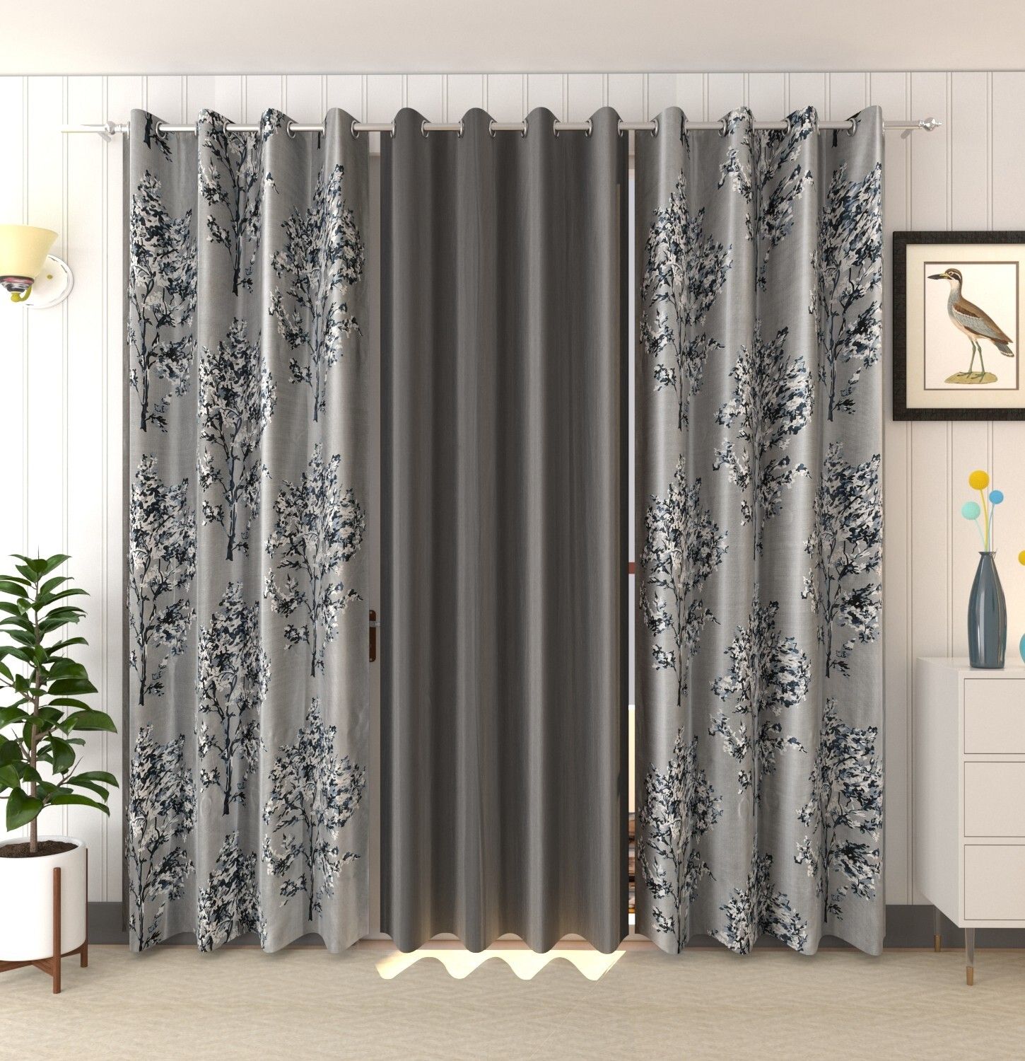 214 cm (7 ft) Polyester Semi Transparent Door Curtain (Pack Of 3)