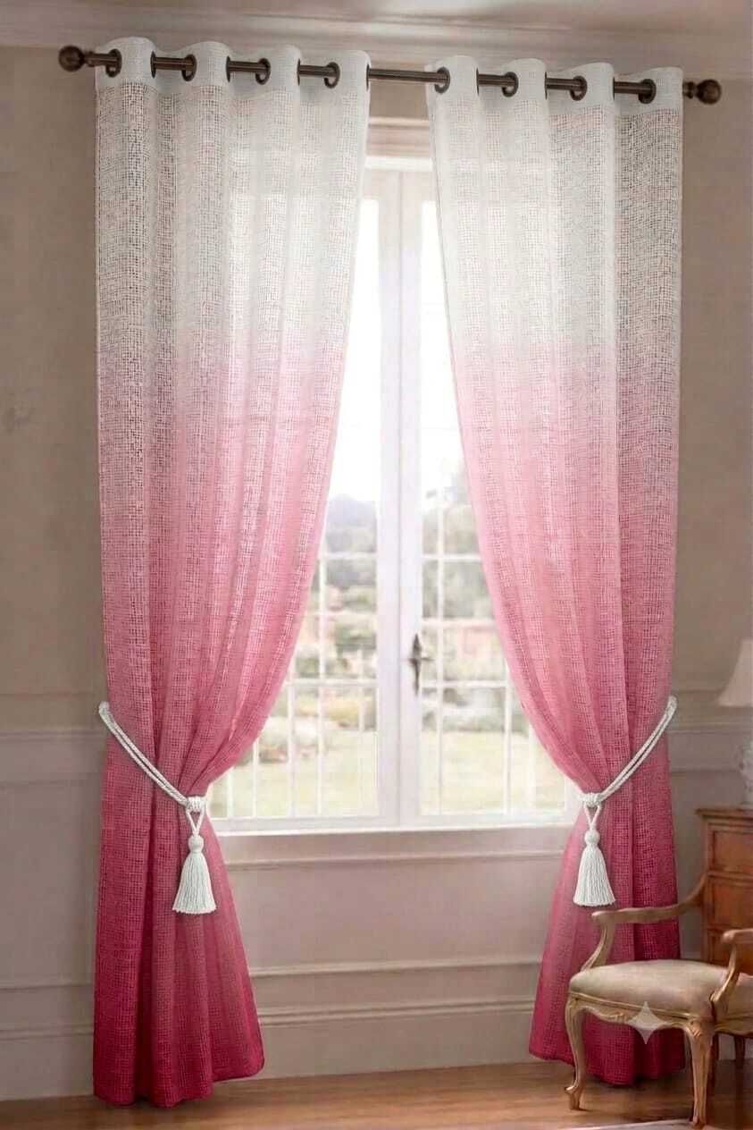 rainbow furnishings 213 cm (7 ft) Window Linen Semi Transparent Curtain (Pack Of 2)-picture-24