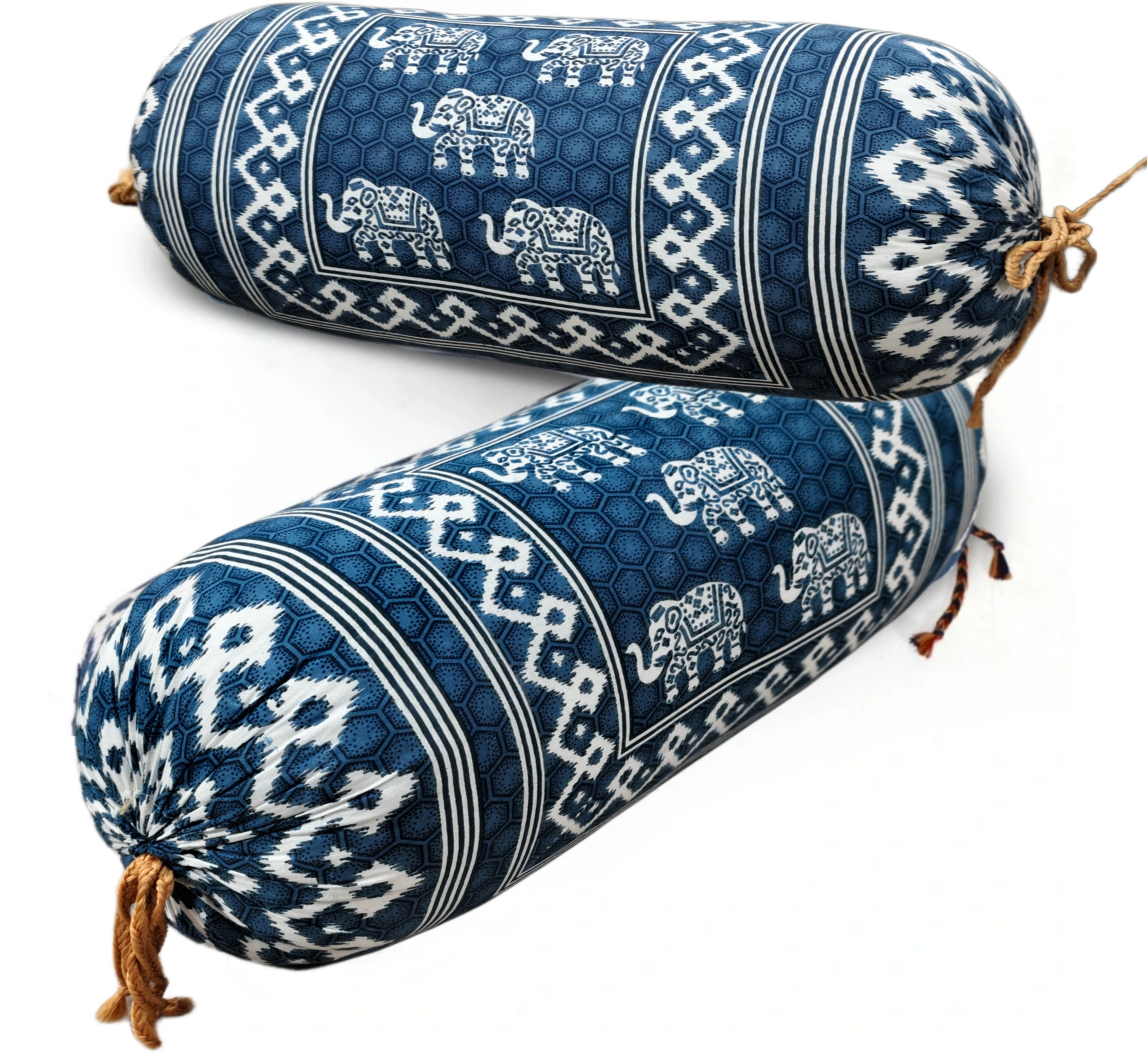 GTX Decorative Famous Jaipur Sanganeri Print Cotton Bolster Covers With Microfibre Stripes Bolster Pack of 2