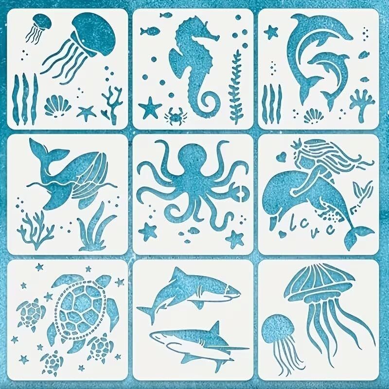 changrobe 9pcs Marine Life Templates, Ocean Animal Painting - 6X6 Inch Paper Cut-outs-picture-40